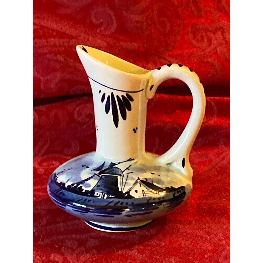 Delft BlueSmall Pitcher Windmill Scene Handpainted Blue Holland